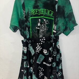 Green BEETLEJUICE Crop Top with BEETLEJUICE Suspender Skirt